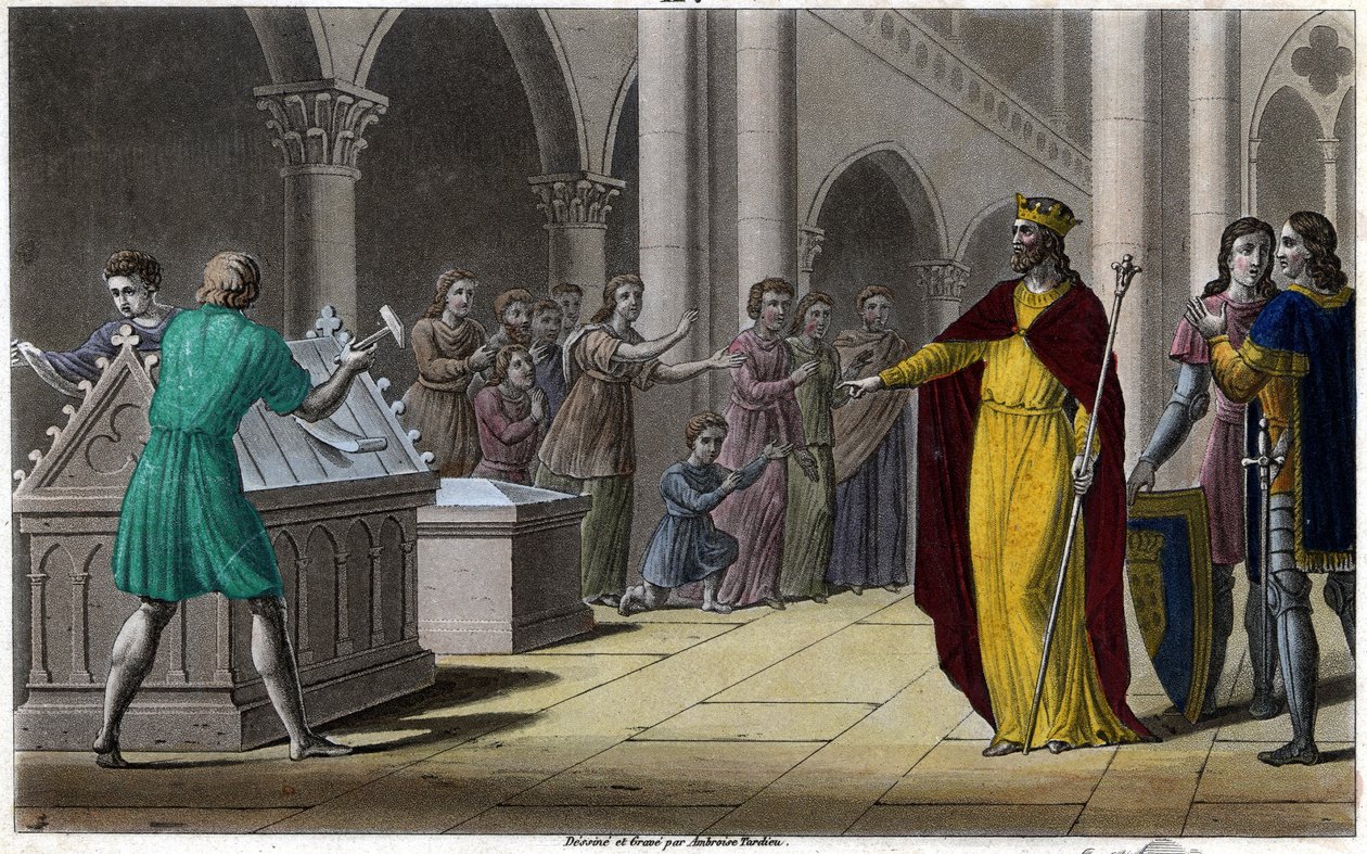 Grimoald, idősebb Pépin fia, az ausztráliai palota polgármestere (642) III. Sigebert alatt. Ambroise Tardieu tervezte és metszett 1825-ben. alkotó: Ambroise Tardieu