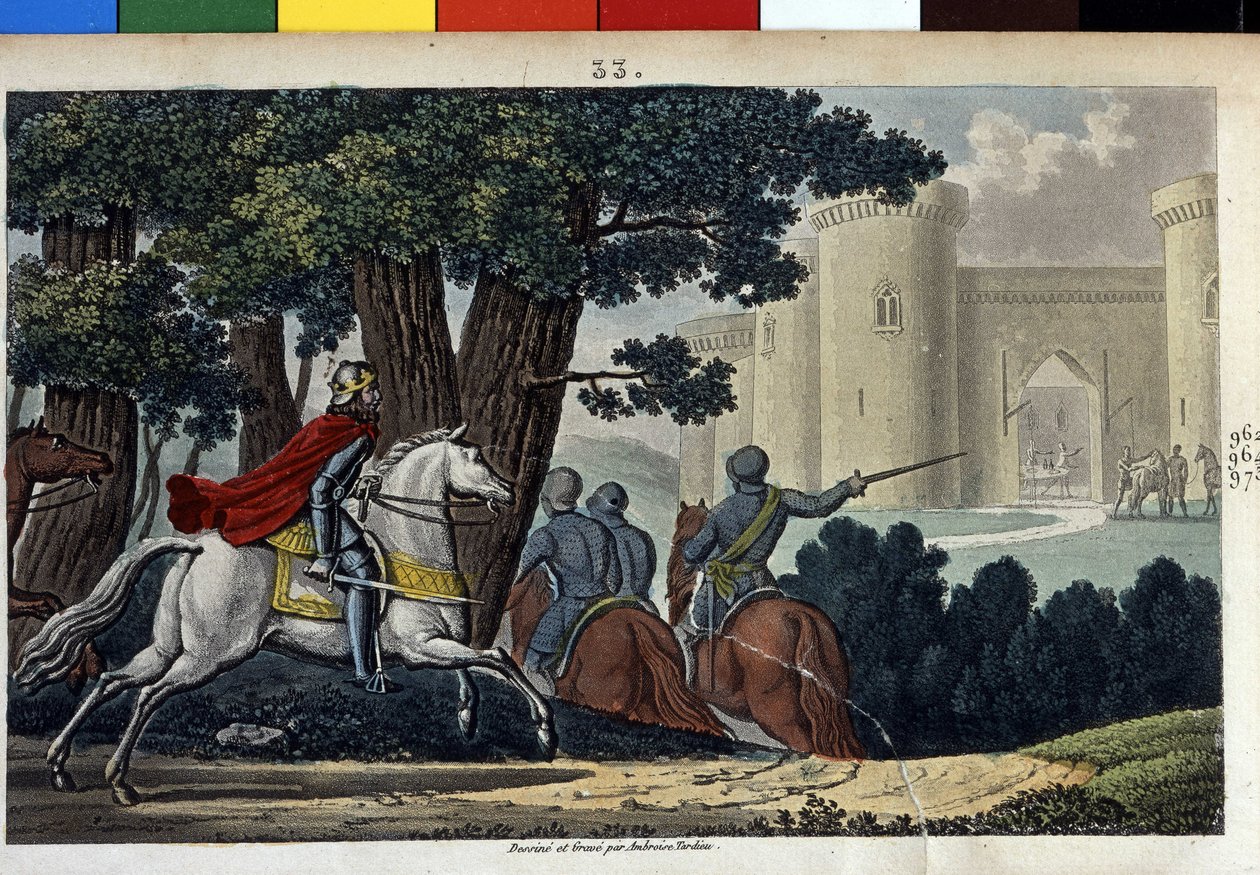 Lothaire (941-986), a Meroving-dinasztia. Harcolt I. Otton német császár ellen, és meglepetésszerűen megtámadta Aachelben. – Ambrose Tardieu tervezte és vésette 1825-ben. alkotó: Ambroise Tardieu