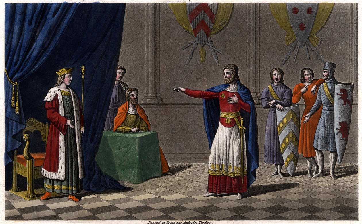 Louis V le Faineant (kb. 967-987), akit Hugues Capet, Franciaország leendő királya oltalma által kikiáltott Franciaország királyává 986-ban Draw és sír Ambroise Tardieu 1825-ben. alkotó: Ambroise Tardieu