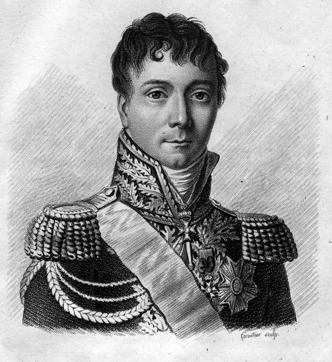 Charles Etienne Gudin de la Sablonniere (1768-1812) francais tábornok portréja. „A francia tábornokok portréi a franciák győzelmei és hódításai nyomán” c. Ambroise Tardieu sírja 1818-ban. Stella Collection. alkotó: Ambroise Tardieu