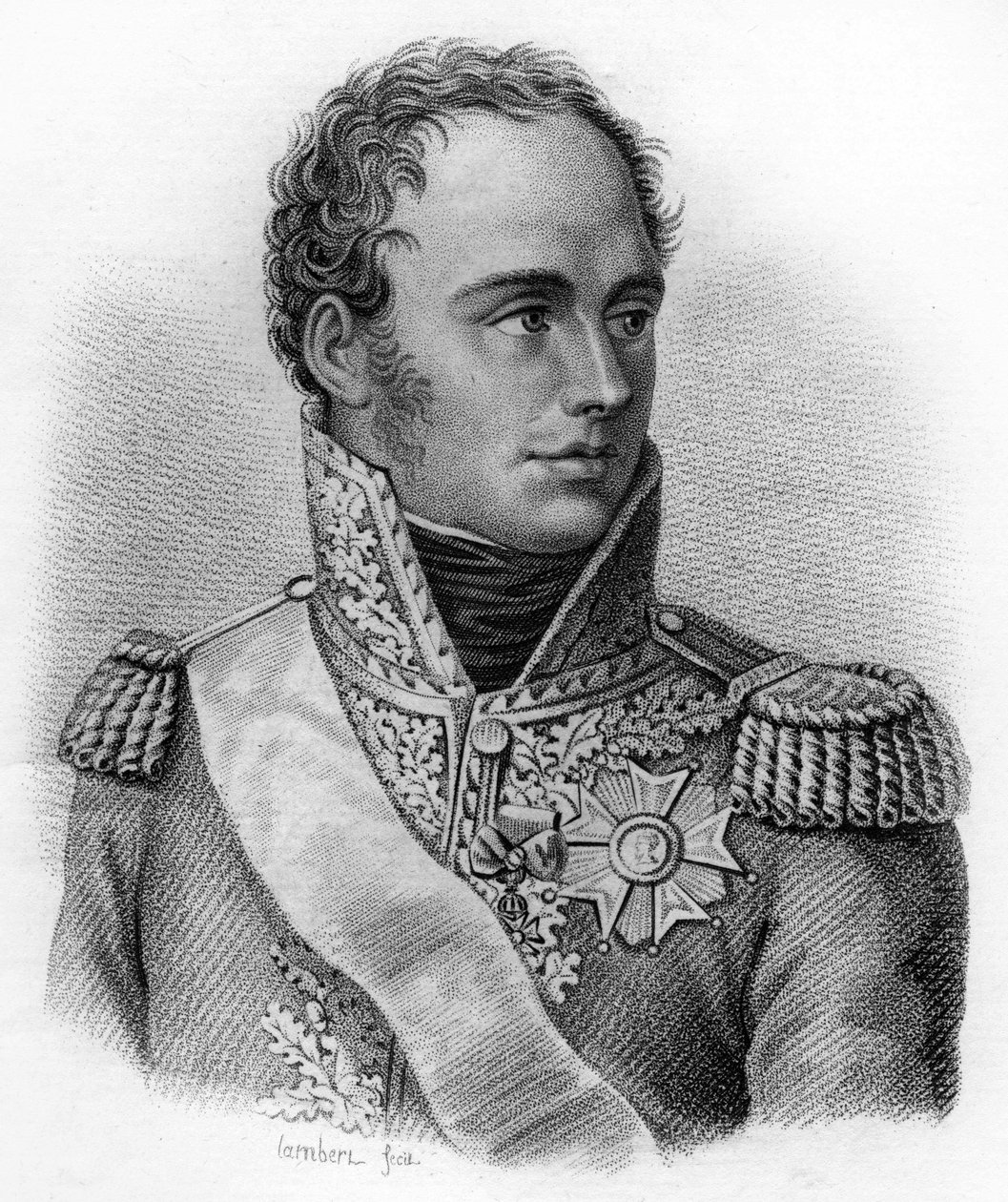 Eugene Rose de Beauharnais portréja, aki Eugene hercegként (1781-1824), Olaszország alkirályaként ismert – a „Francia tábornokok portréi a franciák győzelmei és hódításai nyomán” c. Ambroise Tardieu metszete 1818-ban. Stella Collection. alkotó: Ambroise Tardieu
