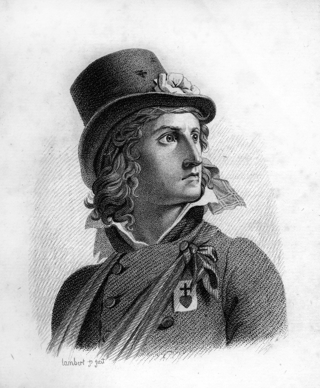Henri du Vergier, La Rochejaquelein (vagy Verger de La Rochejacquelein) gróf (1772-1794) portréja. A mellkasán az árusok jelvénye van. - in” A francia tábornokok portréi a franciák győzelmei és hódításai nyomán”. Bevésett alkotó: Ambroise Tardieu