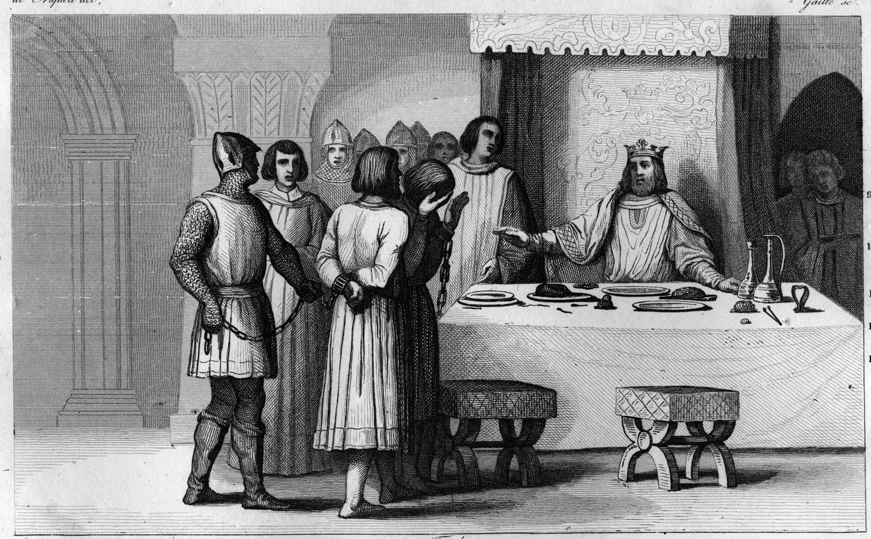 II. Róbert, a Jámbor (kb. 970-1031) elengedi az összeesküvőket – II. Róbert a „The Pious”-t (kb. 972-1031), a Capetians dinasztiáját – Tudva, hogy 2 összeesküvőt halálra ítéltek, közösségesebbé tette őket, bánj szépen, majd tedd szabadságra - Eng alkotó: Ambroise Tardieu