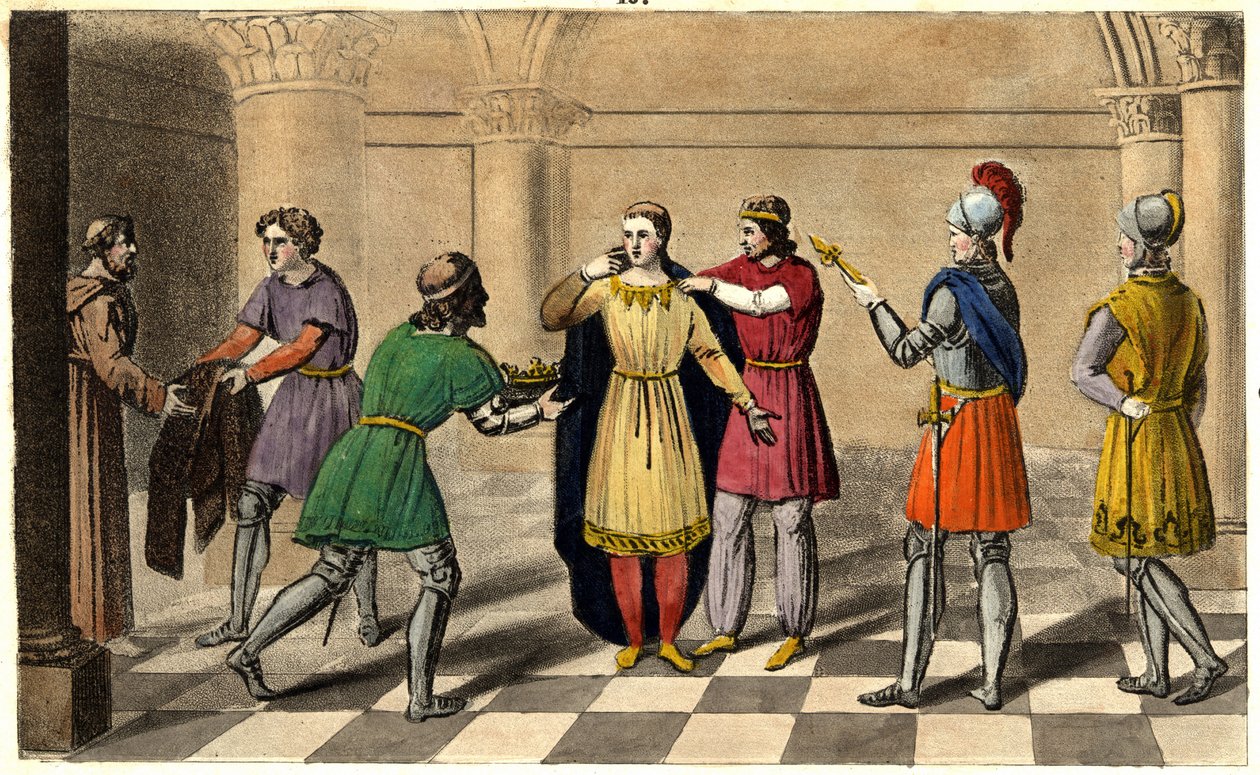 Thierry III-t elviszik a Saint Denis apátságból, hogy trónra emelkedjen. Ambroise Tardieu tervezte és metszett 1825-ben. alkotó: Ambroise Tardieu