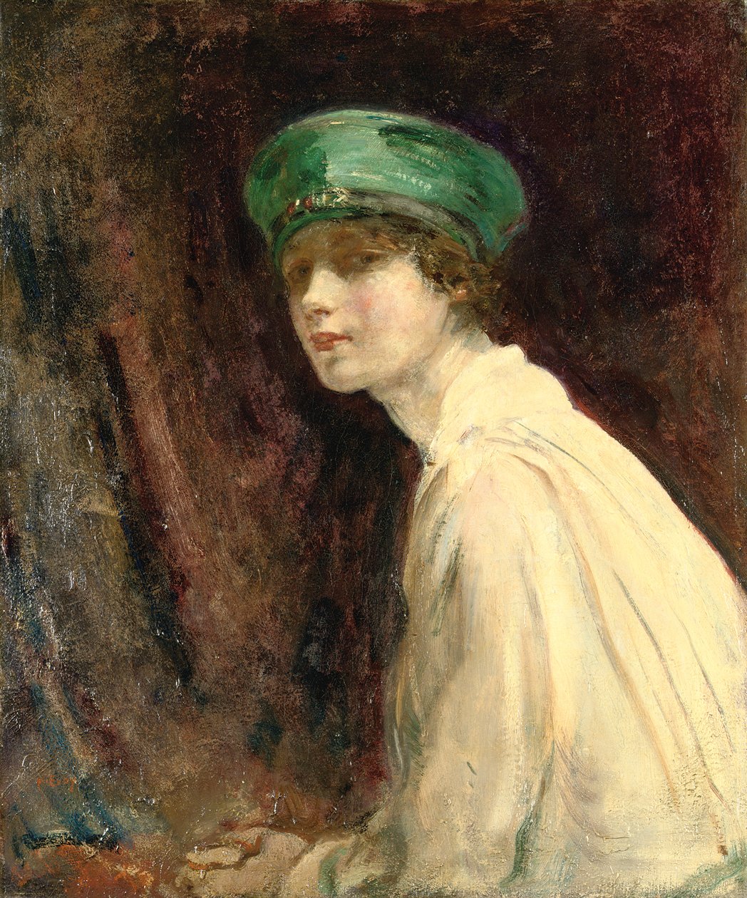 "A zöld kalap", Mrs. Claude Johnson portréja, 1918 alkotó: Ambrose McEvoy