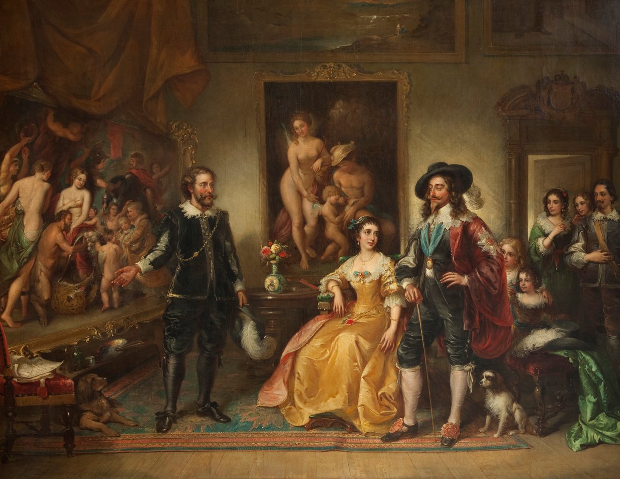 Rubens bemutatja Béke és háború című képét I. Károlynak, 1858–71 alkotó: Ambrosini Jerôme