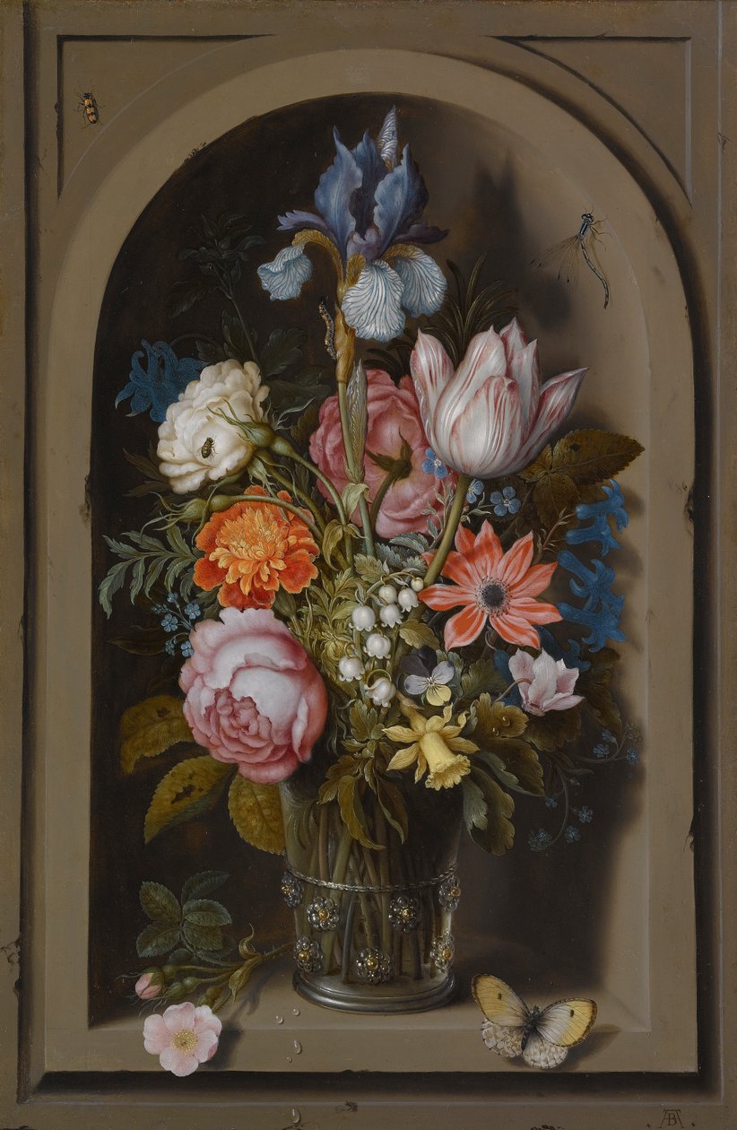 Virágok csendélete üvegpohárban, márvány fülkében alkotó: Ambrosius the Elder Bosschaert