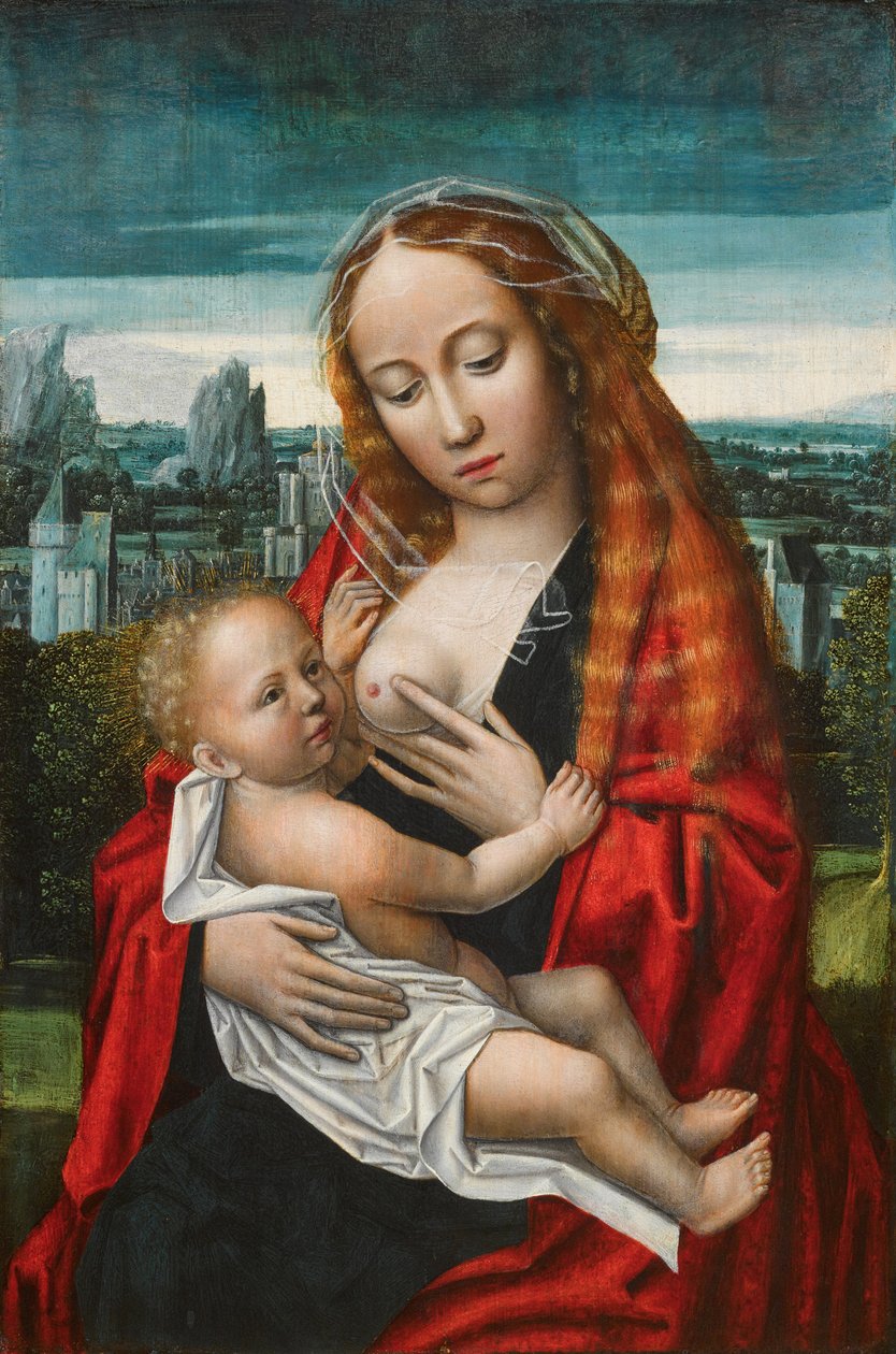 Holland: Mária és gyermeke egy tájkép előtt ül A Szűzanya és gyermeke alkotó: Ambrosius Benson