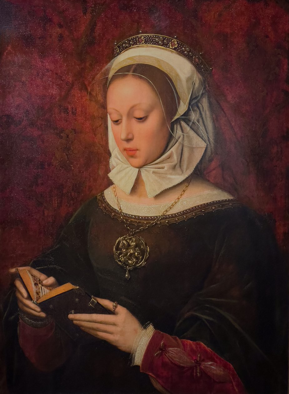 Fiatal nő imádkozik, Óráskönyvet olvas, 1520-1530 körül (Olaj, fa) alkotó: Ambrosius Benson
