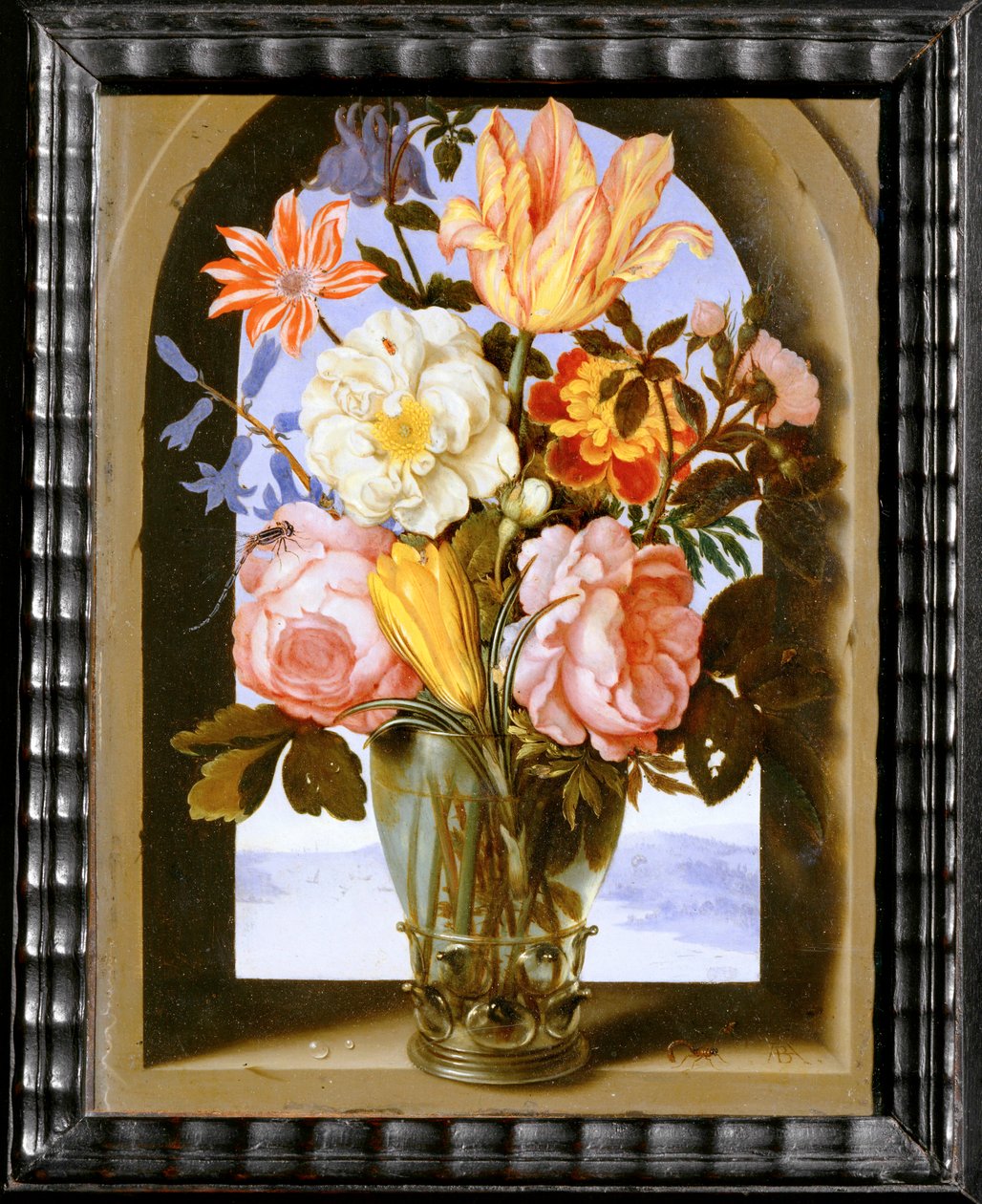 Virágcsokor egy kőből készült boltívben, amely egy ... alkotó: Ambrosius II Bosschaert