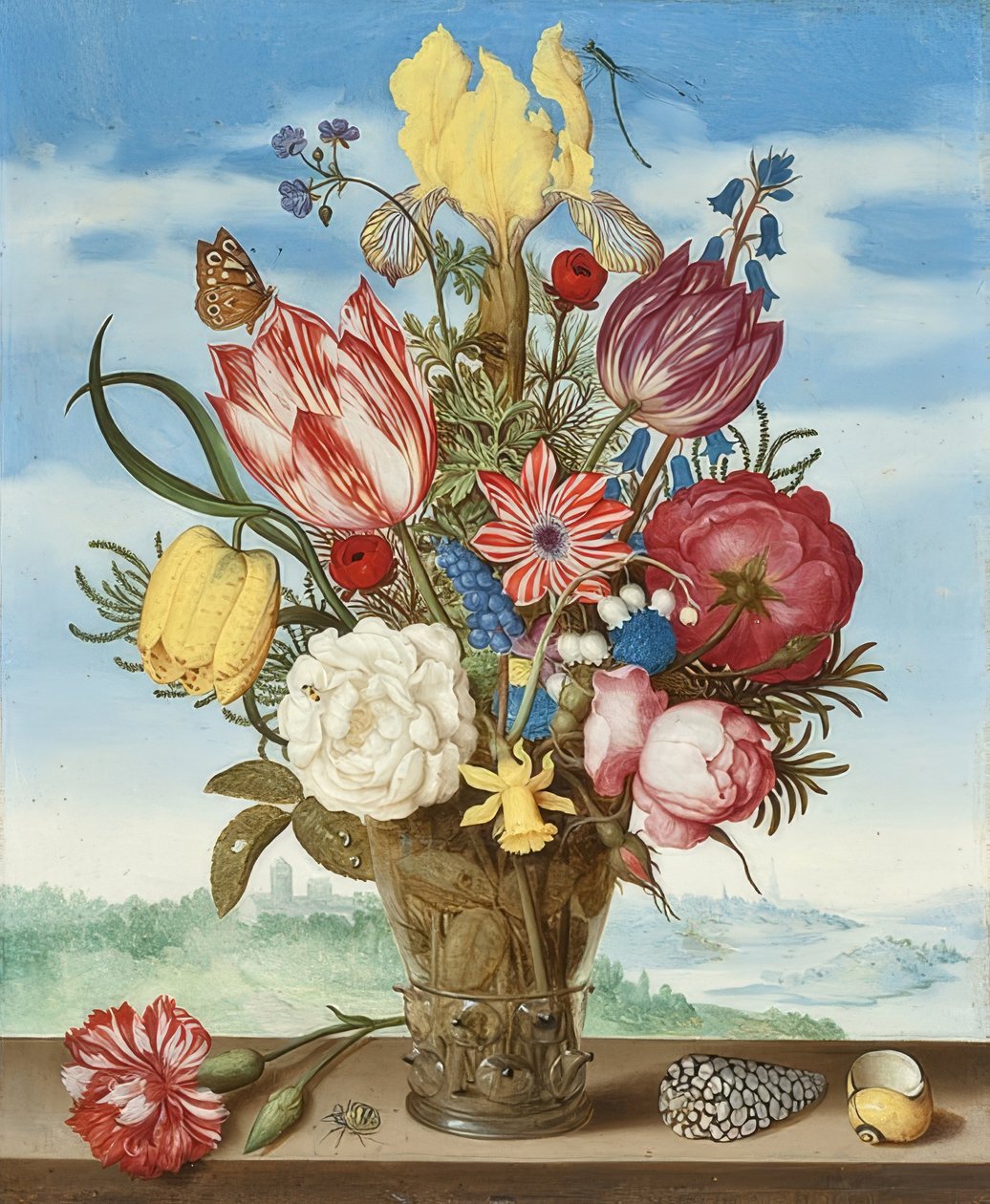 Virágcsokor a párkányon. 1619 alkotó: Ambrosius the Elder Bosschaert