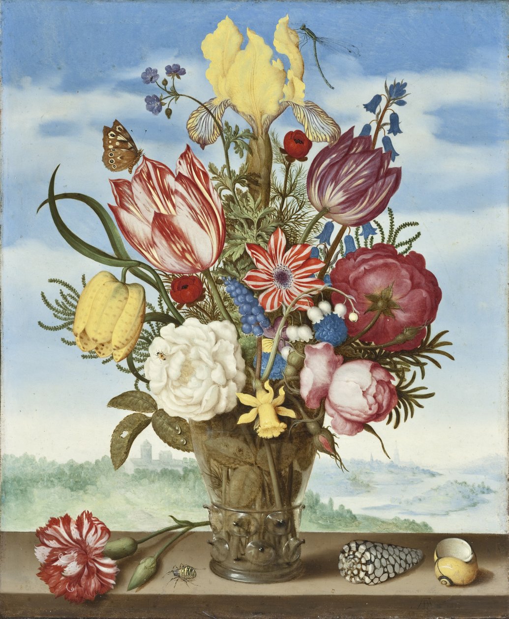 Virágcsokor a párkányon alkotó: Ambrosius the Elder Bosschaert