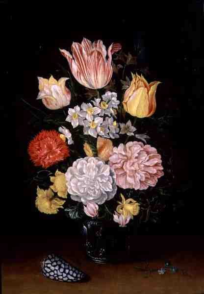 Virágcsendélet héjjal (olaj a panelen) alkotó: Ambrosius the Younger Bosschaert