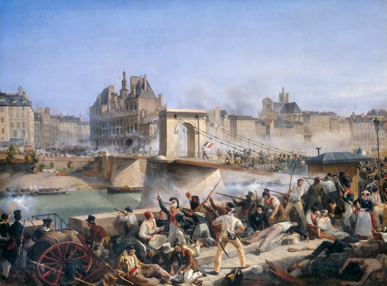 Támadás a Hotel de Ville ellen és harc a Pont d’Arcole-on, 1830. július 28. alkotó: Amédée Bourgeois