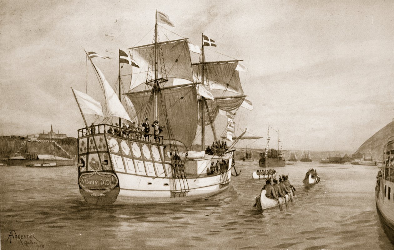 A québeci ünnepségek, 1908: Champlain hajója közeledik a város felé alkotó: Amedee Forestier