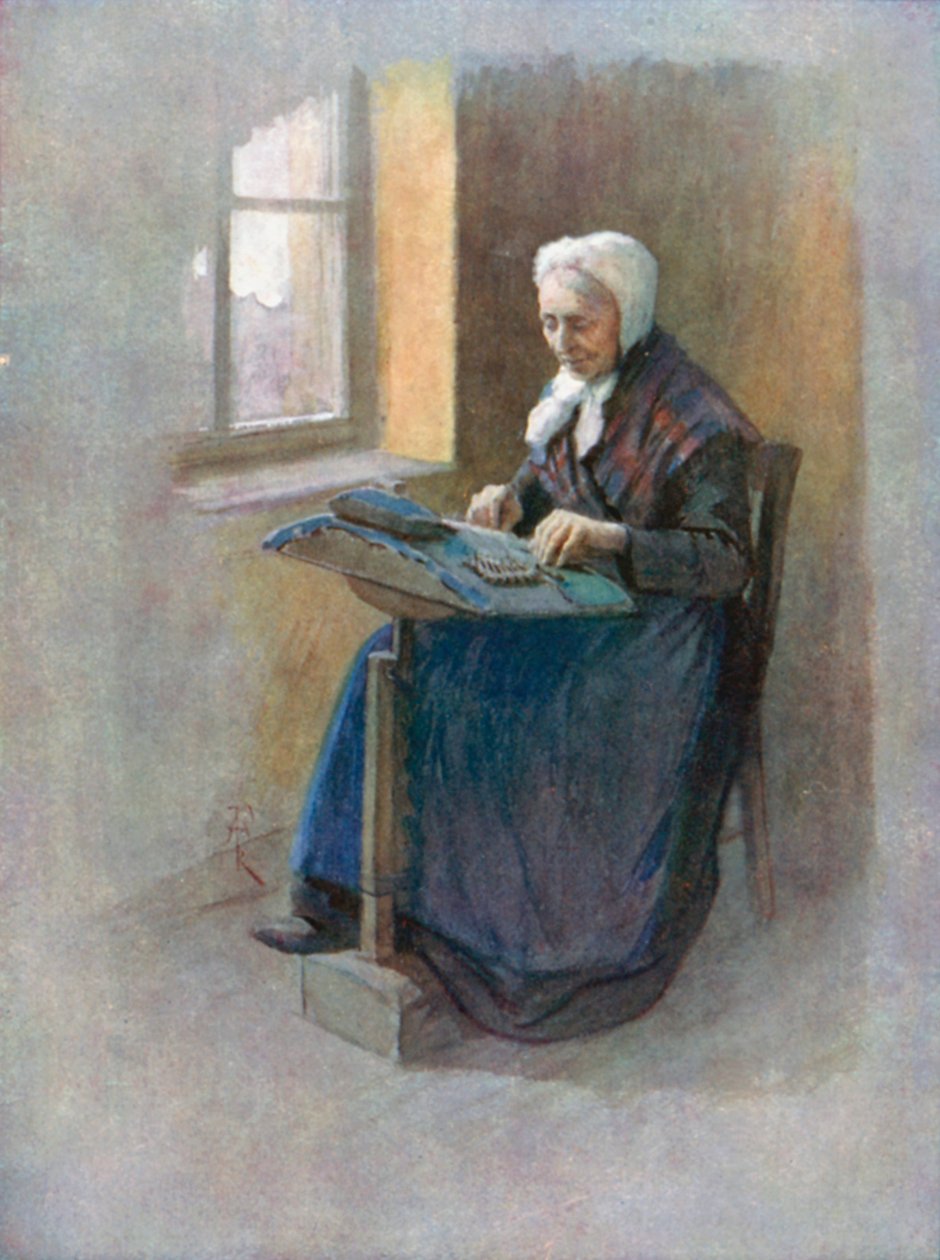 Egy régi csipkeverő, Gent (színes litográfia) alkotó: Amedee (after) Forestier