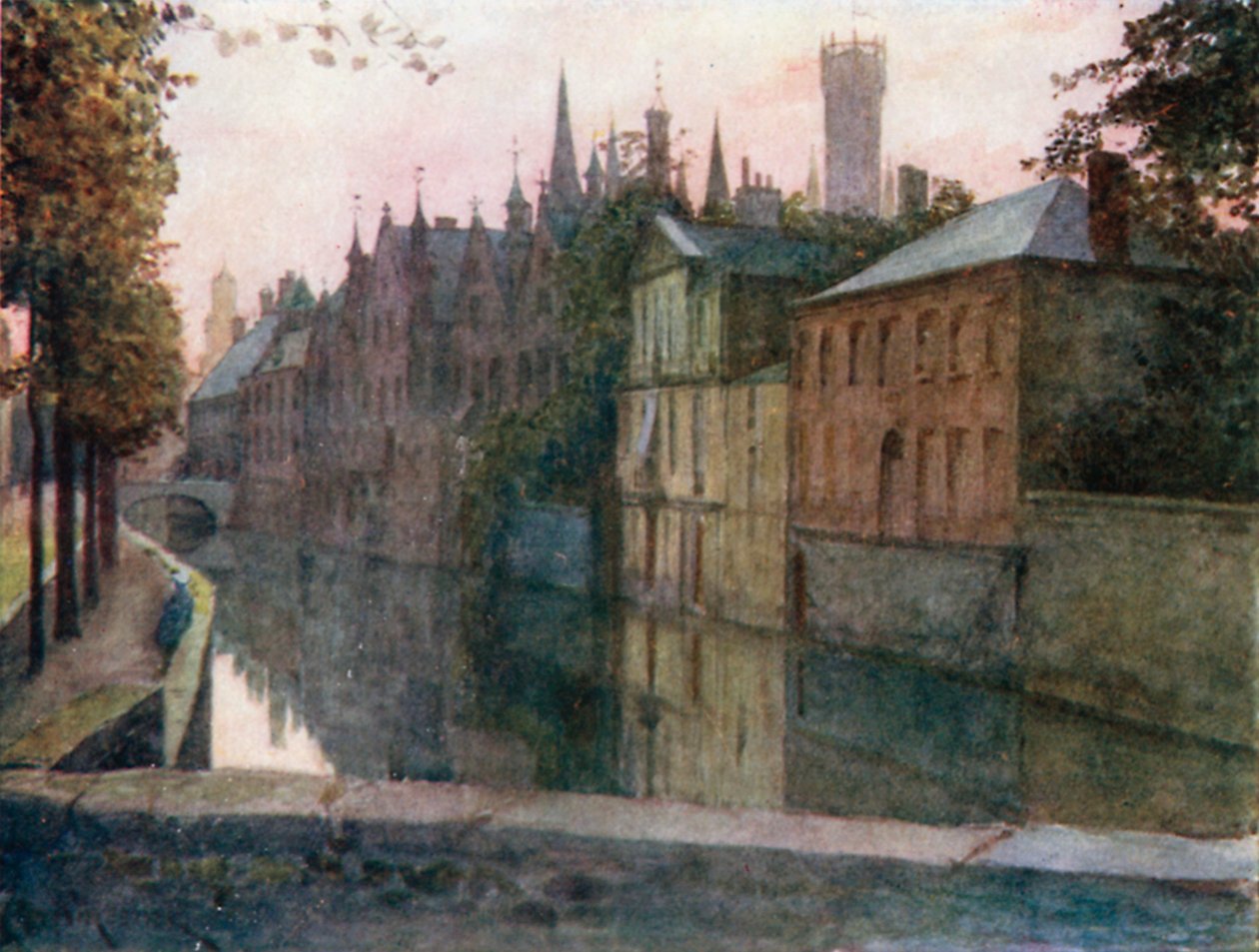 A bruges-i Palais du Franc látképe (színes litográfia) alkotó: Amedee (after) Forestier