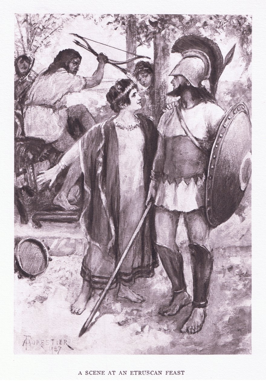 Jelenet egy etruszk lakomán, illusztráció: A római katona, 1928 alkotó: Amedee Forestier