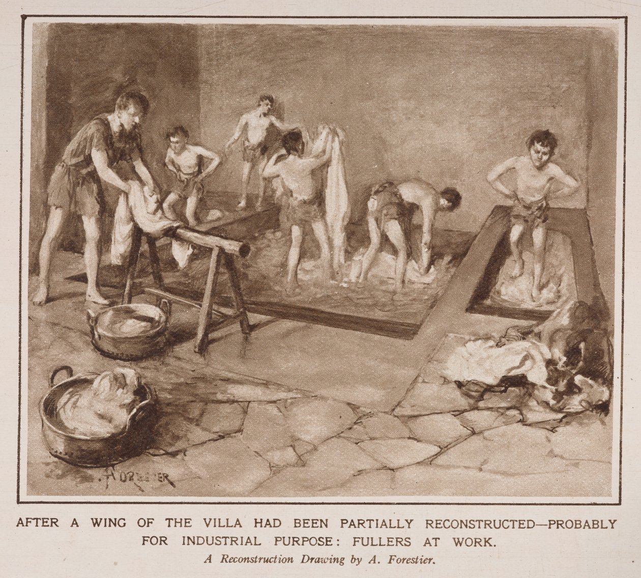 Fullers munka közben, az Illustrated London News „The Country Life of the Romans in England” című cikkéből alkotó: Amedee Forestier
