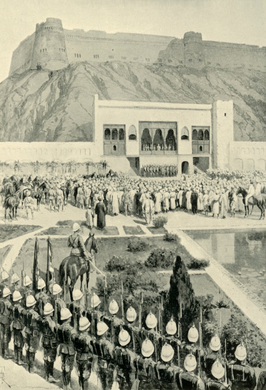 Roberts tábornok felolvassa kiáltványát Kabulban, 1879. október 12-én, 1901. alkotó: Amedee Forestier