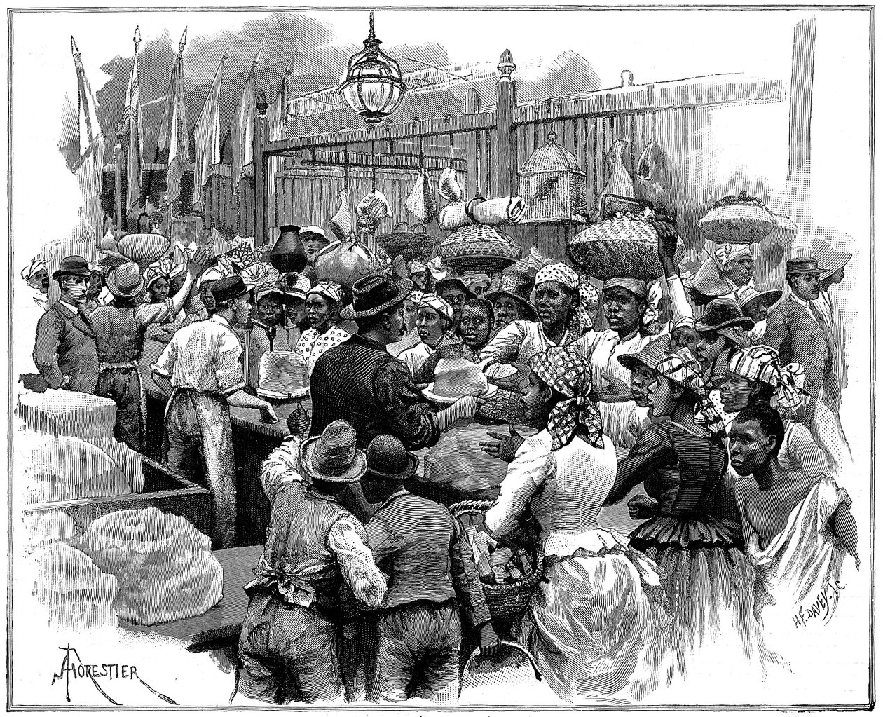 Jégbódé a piacon, Georgetown, Demerara, Guyana Brit Guyana, 1888 alkotó: Amedee Forestier