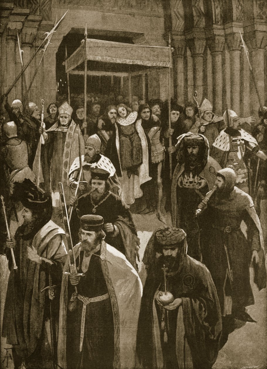 Richard II. koronázása utáni szünet, St. Kenelm vigíliája, 1377. július 16., a „The Illustrated London News”-ból, 1902 alkotó: Amedee Forestier