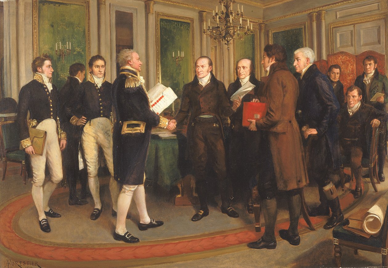 A Genti Szerződés aláírása, 1814, 1914 karácsonyeste. alkotó: Amedee Forestier
