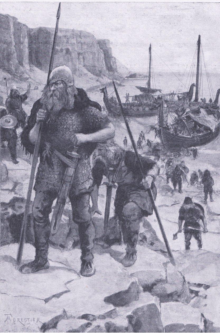 A vikingek megtalálják Amerikát, a My Magazine-ból, pub. 1922 (litho) alkotó: Amedee Forestier