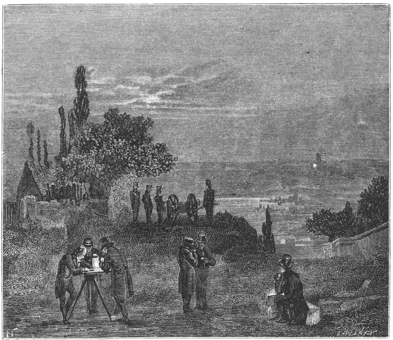 Kísérlet a hangsebesség kiszámítására a levegőben, Párizs, 1822-1873 alkotó: Amedee Guillemin