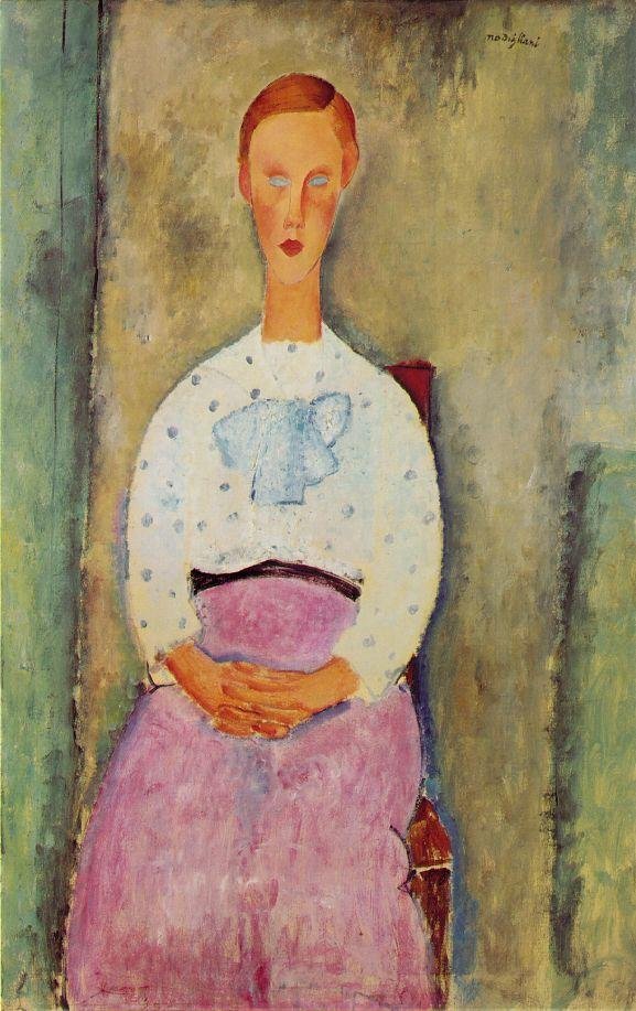 Fiatal lány pöttyös mellénnyel alkotó: Amedeo Modigliani