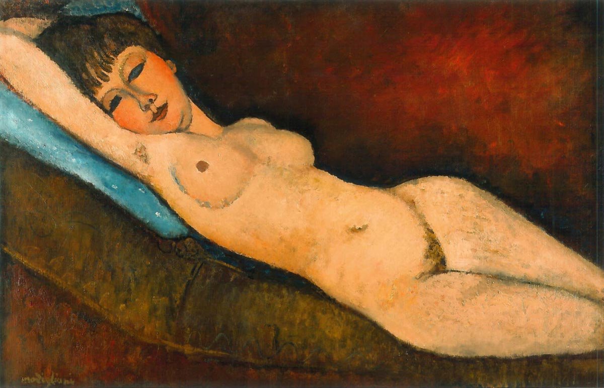 Meztelen pelenka kék párnával alkotó: Amedeo Modigliani