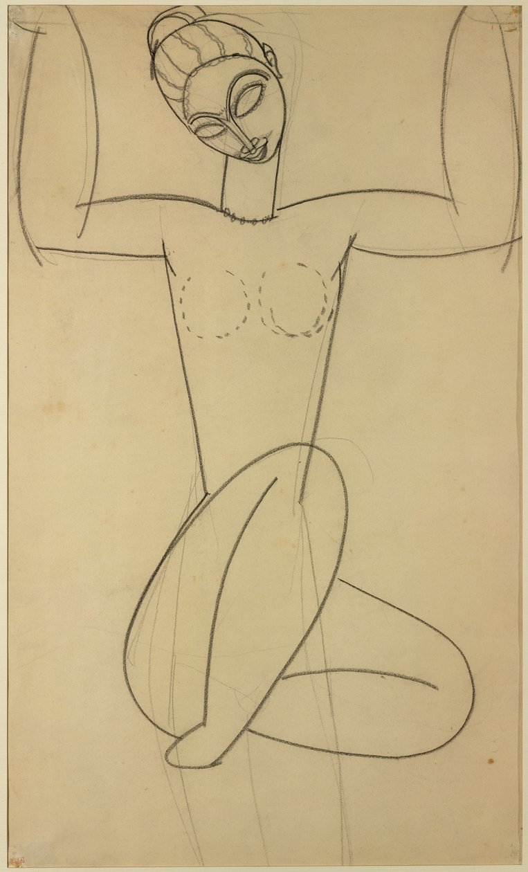 Ülő kariatida, 1911 körül (faszén papíron) alkotó: Amedeo Modigliani