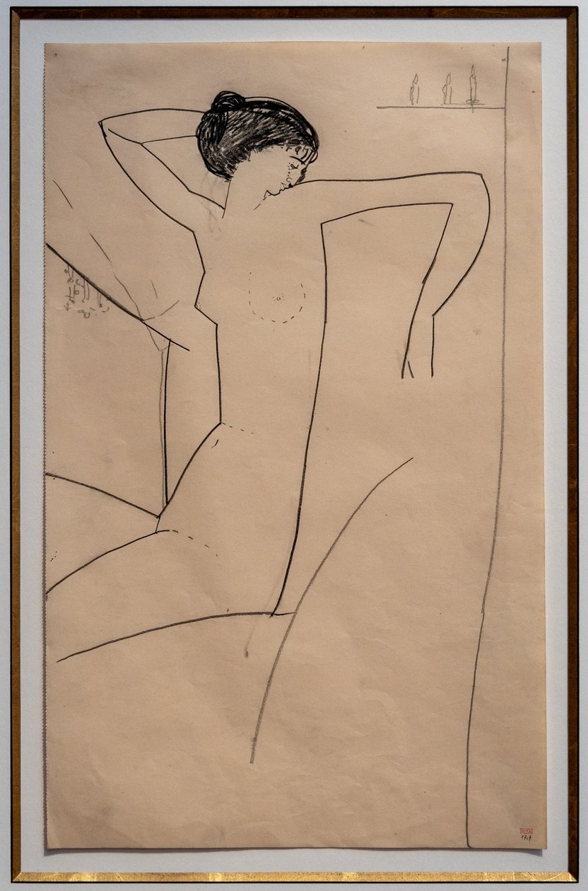 Anna Akhmatova, meztelenül ül, fejét a bal vállára támasztja. alkotó: Amedeo Modigliani