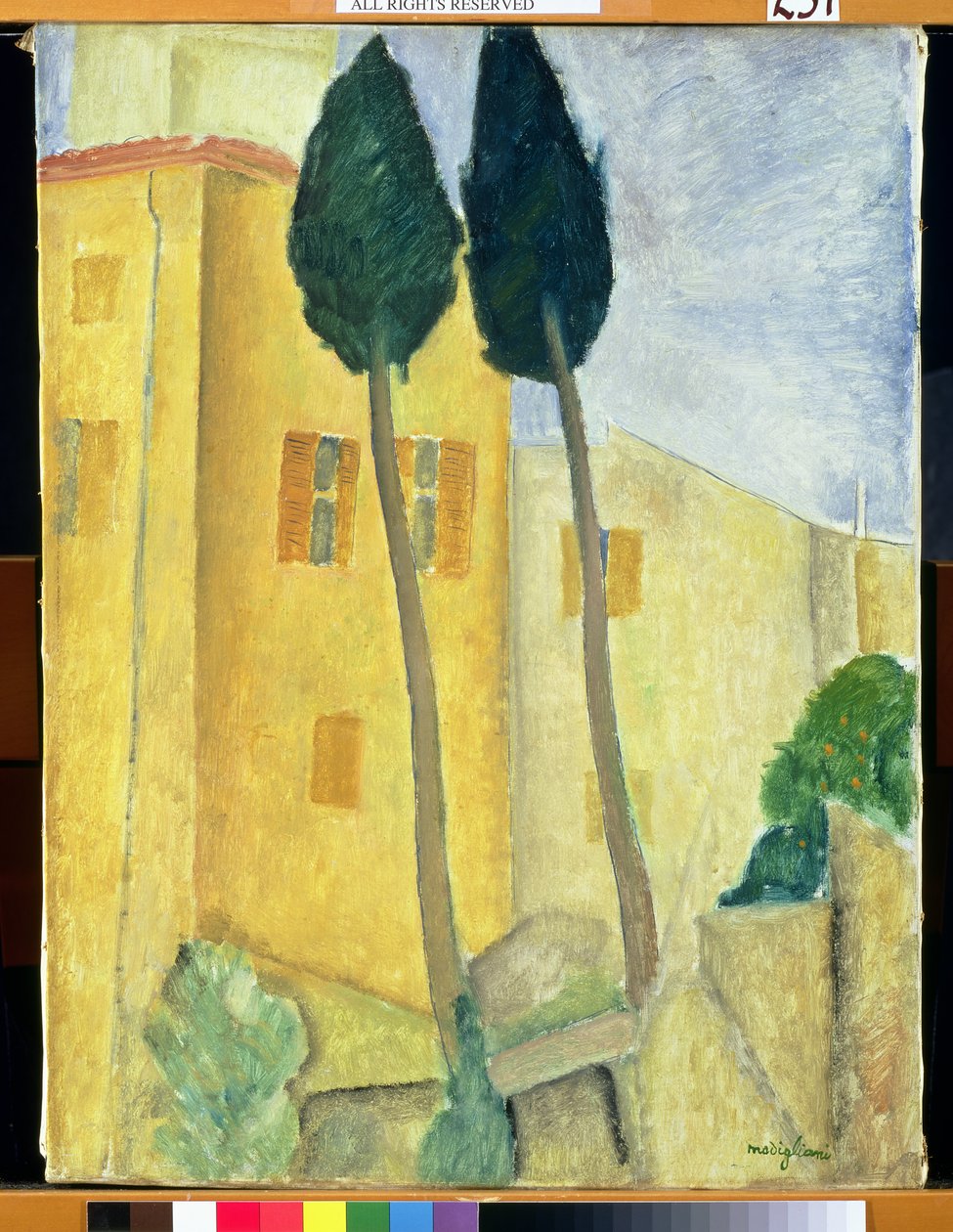 Ciprusfák és ház, 1919 alkotó: Amedeo Modigliani