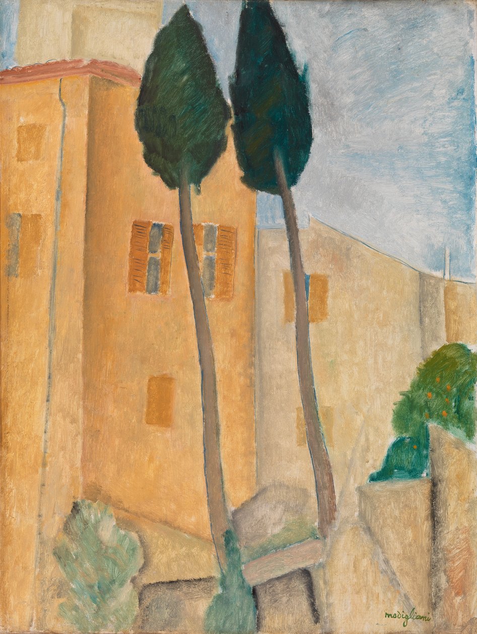 Ciprusok és házak Cagnesben alkotó: Amedeo Modigliani