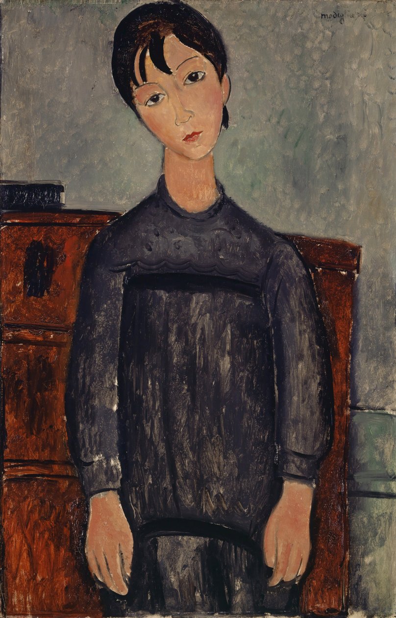 Lány áll egy fekete pinafore-ban, 1918 alkotó: Amedeo Modigliani