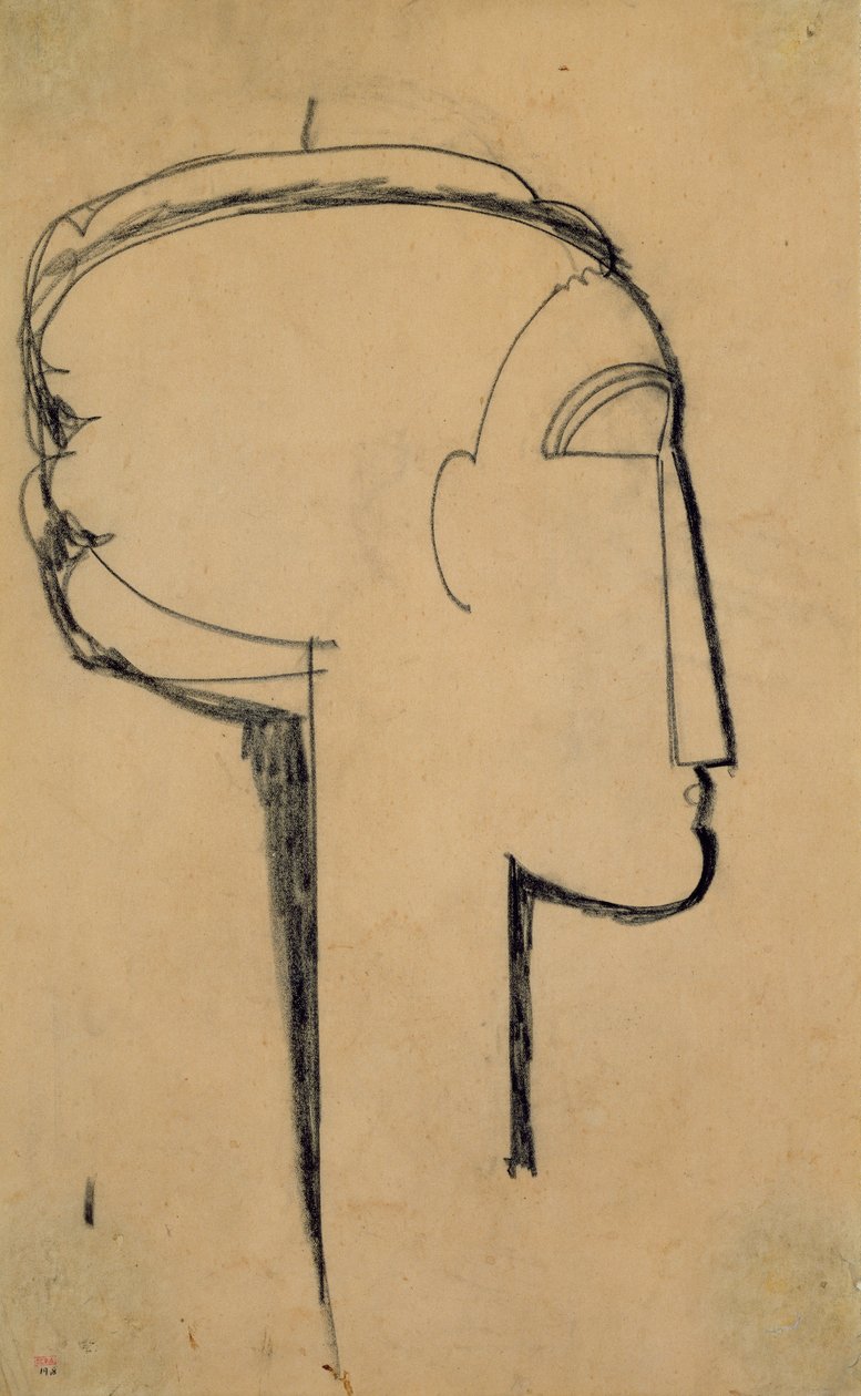 Fej a profilban (szén a papíron) alkotó: Amedeo Modigliani
