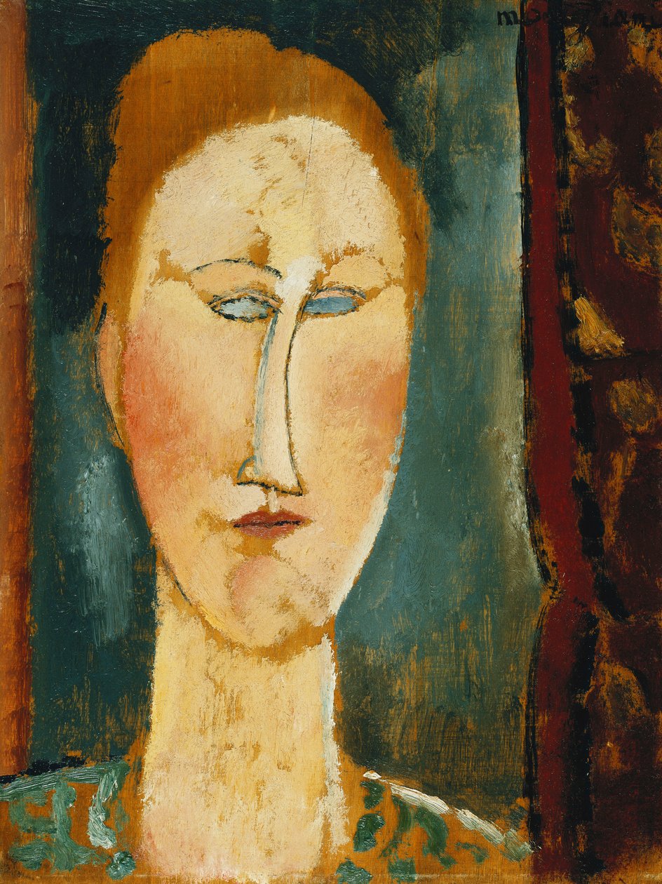 Vörös hajú nő feje; Egy vörös hajú nő feje, alkotó: Amedeo Modigliani