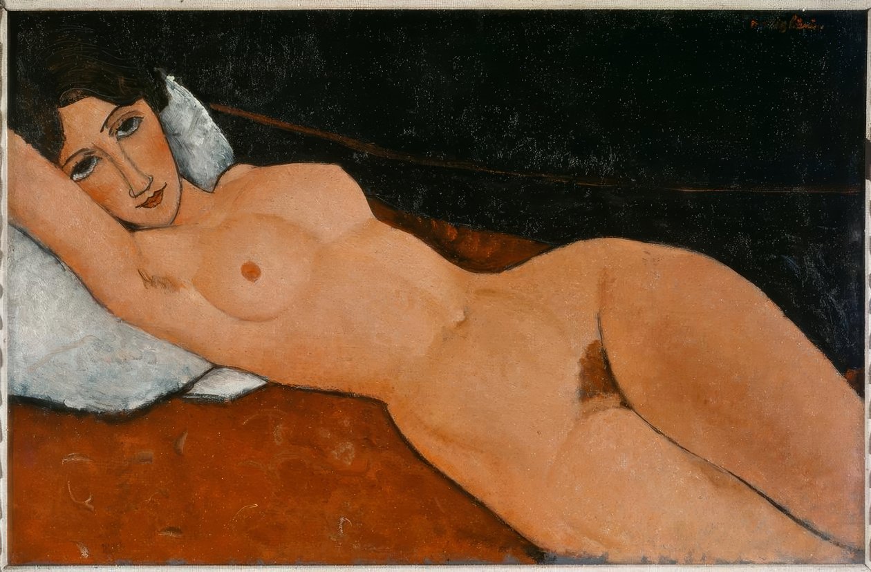 Fekvő meztelen fehér párnán alkotó: Amedeo Modigliani