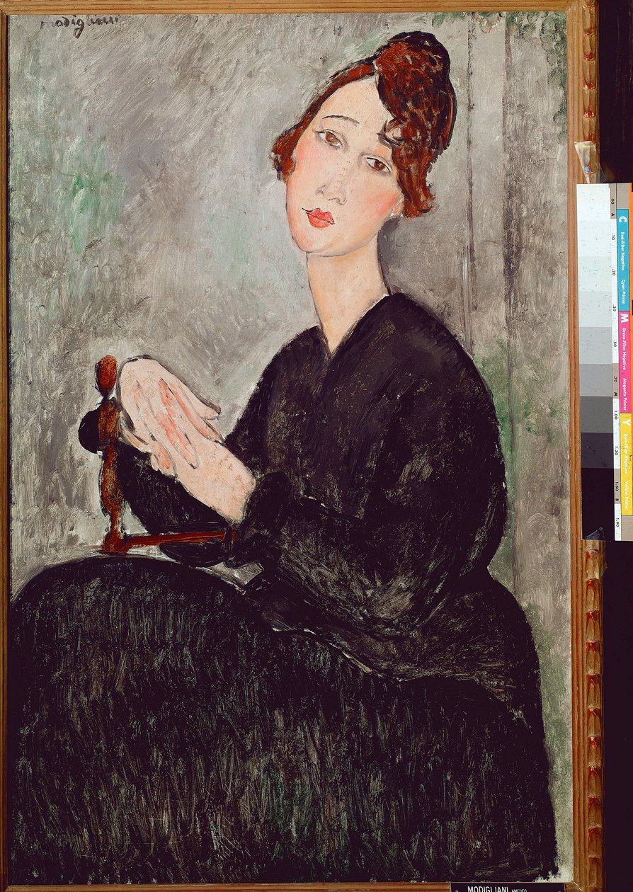 Dedie Hayden (D.H.) portréja A feketébe öltözött nő melankolikus arckifejezéssel bír. Amedeo Modigliani (1884-1920) festménye 1918 Dim. 92x60 cm Párizs, musee national dart moderne alkotó: Amedeo Modigliani