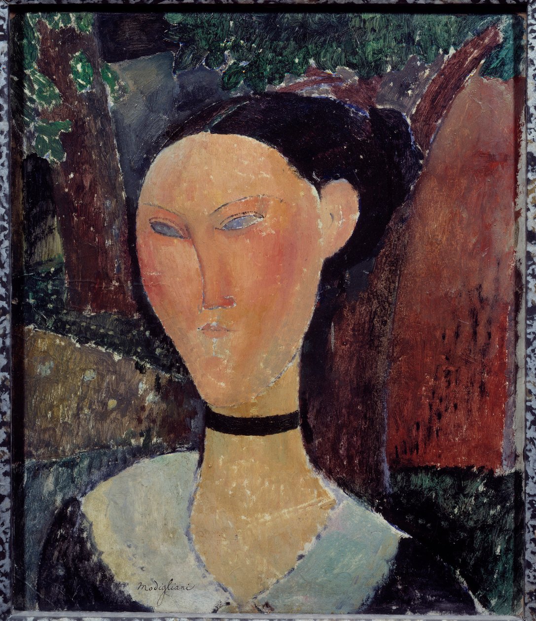 Női portré bársonyszalaggal Amedeo Modigliani (1884-1920) festménye 1915 V. 0,54x0,45 m Párizs, Musee de l