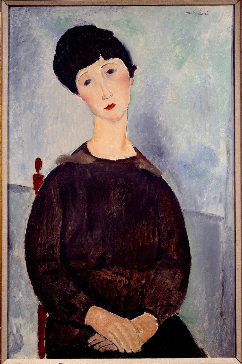Egy ülő barna lány portréja, Amedeo Modigliani festménye alkotó: Amedeo Modigliani