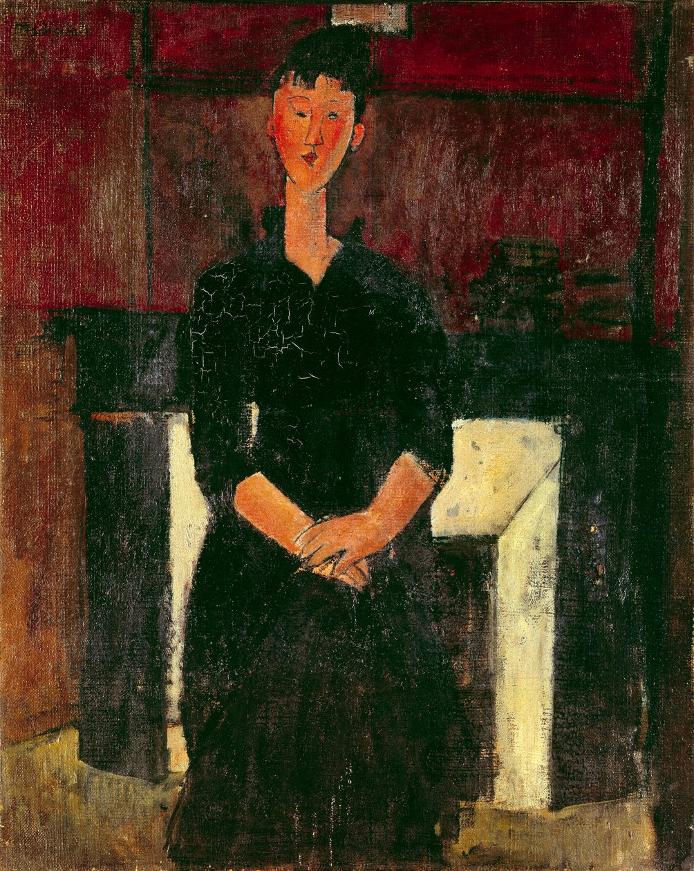 Lány portréja a kémény előtt Amedeo Modigliani festménye (1884-1920) XX. század Magángyűjtemény alkotó: Amedeo Modigliani