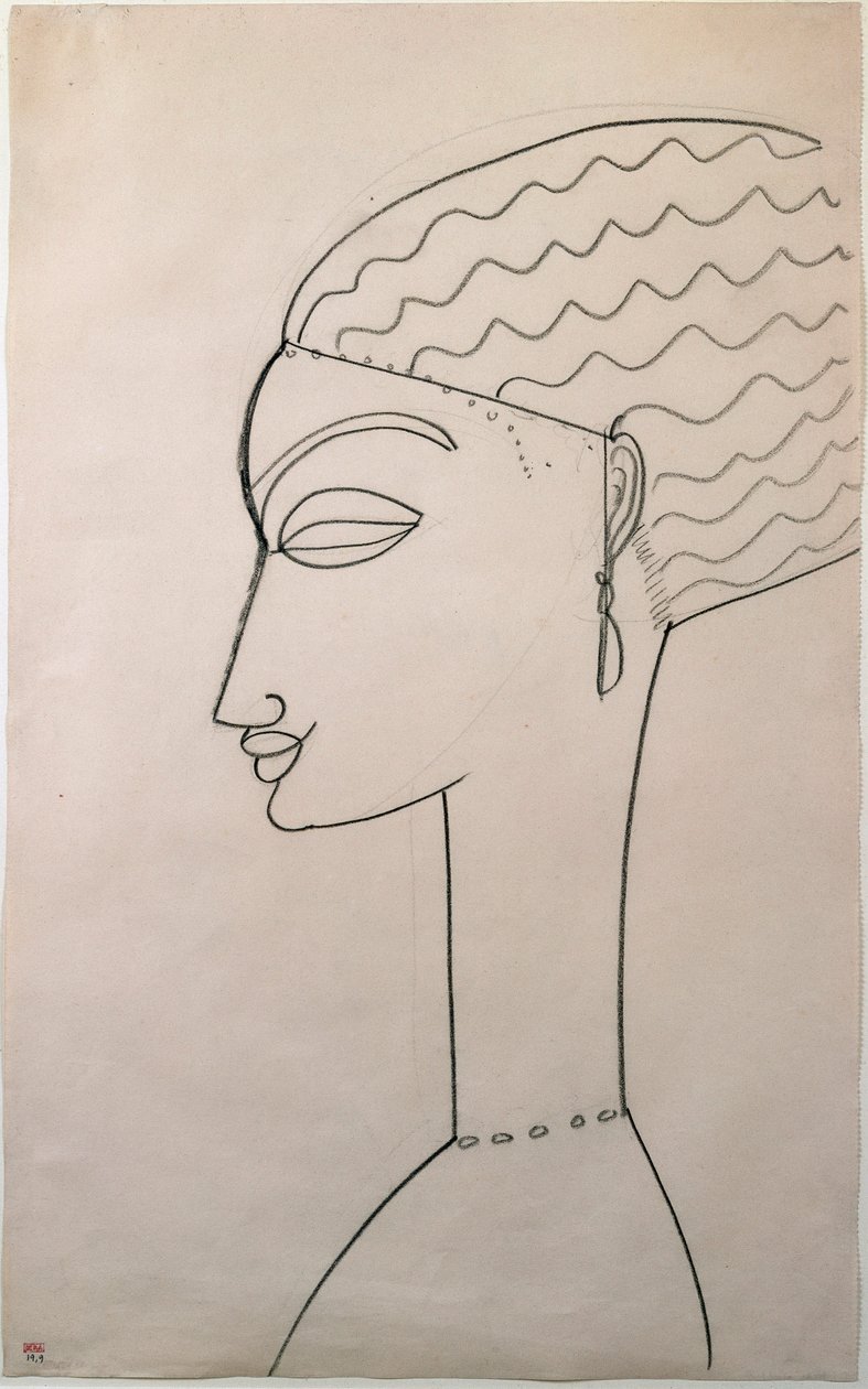 Női profil. Női profil. Amedeo Modigliani (1884-1920) rajza, 1910-1911. New York, Modern Művészetek Múzeuma alkotó: Amedeo Modigliani