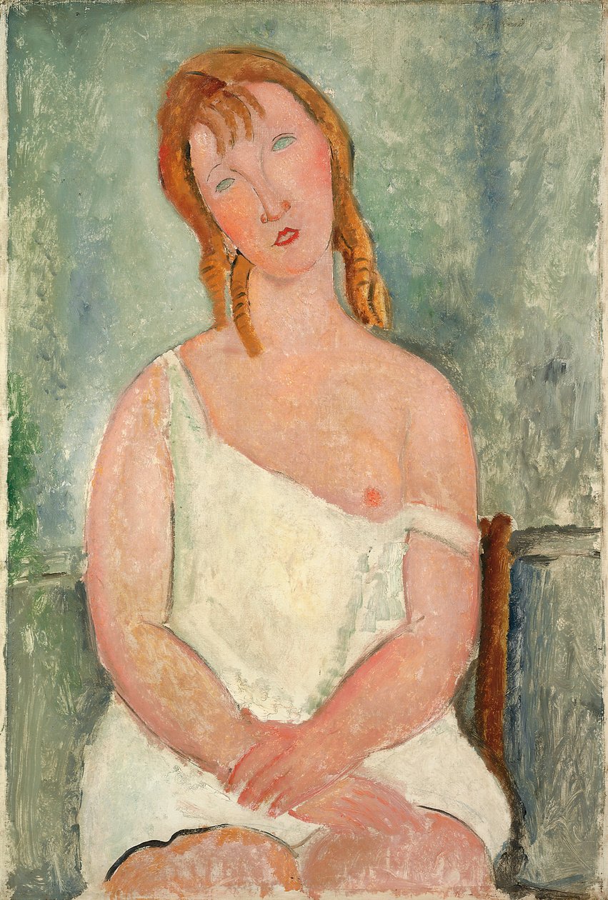 Ülő fiatal lány ingben; Fiatal lány szekrényben ülve, 1918 alkotó: Amedeo Modigliani