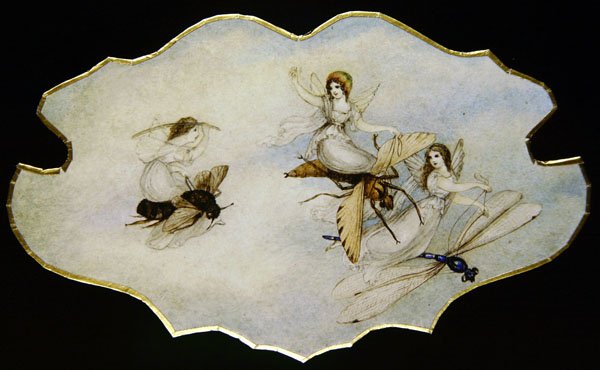 Rovarokon játszó tündérek, 1860 körül (akvarell és ceruza papíron) alkotó: Amelia Jane Murray
