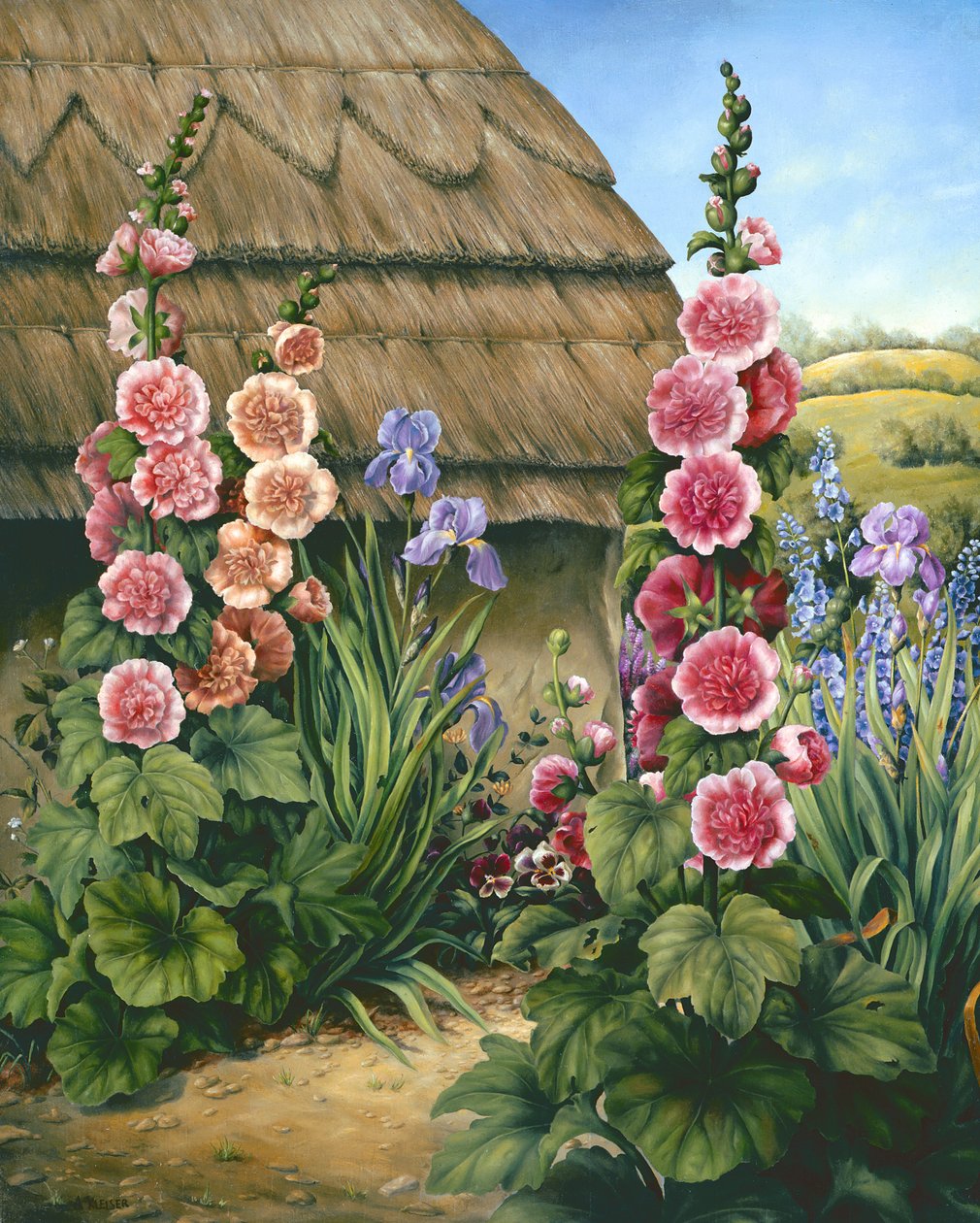 Cottage Garden hollyhocks, 1995 alkotó: Amelia Kleiser