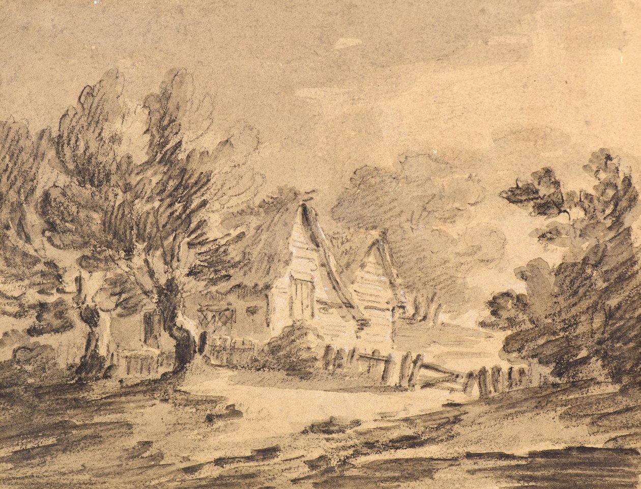 Víkendház egy tájban, 1805 körül (kréta, szén és mosás) alkotó: Amelia Long