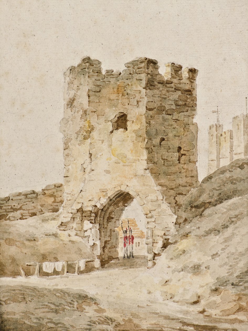 Két katona szolgálatban a doveri kastélyban, 1805 körül (akvarell) alkotó: Amelia Long