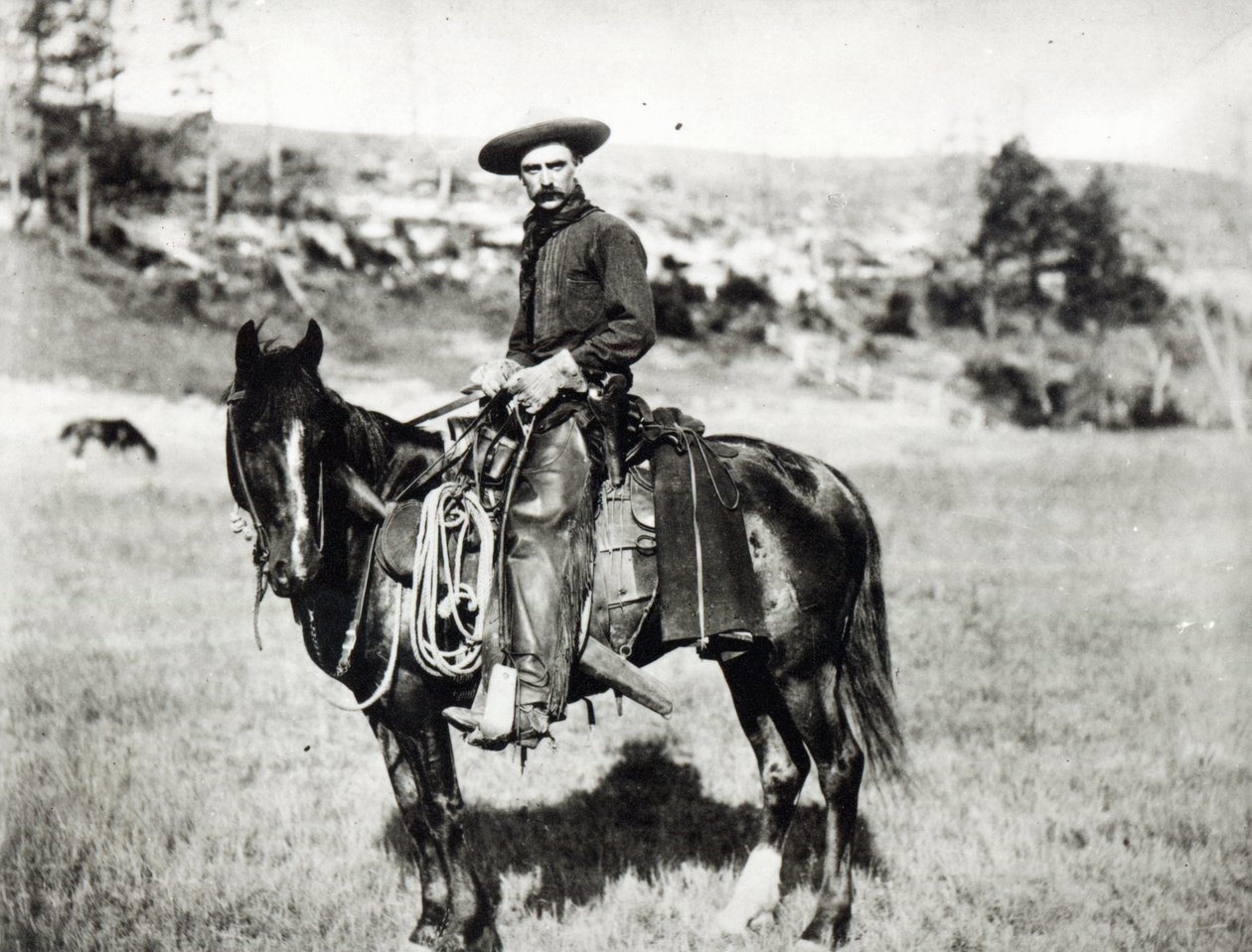 Cowboy lovaglás Montanában, az Egyesült Államokban, kb. 1880 alkotó: American Photographer